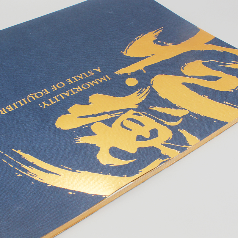 7-胶装画册：封面条纹艺术纸烫黄金、内页四色加一专印刷